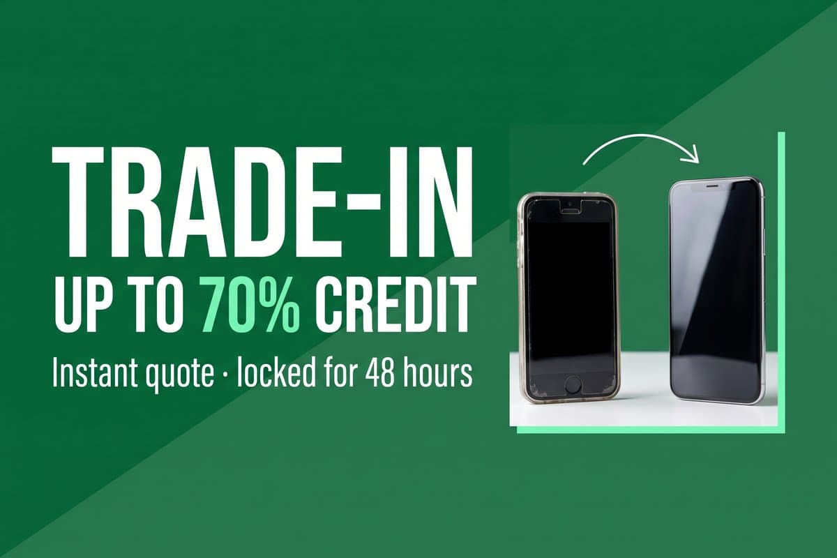 Trade-in: up to 70% credit, instant quote locked for 48 hours