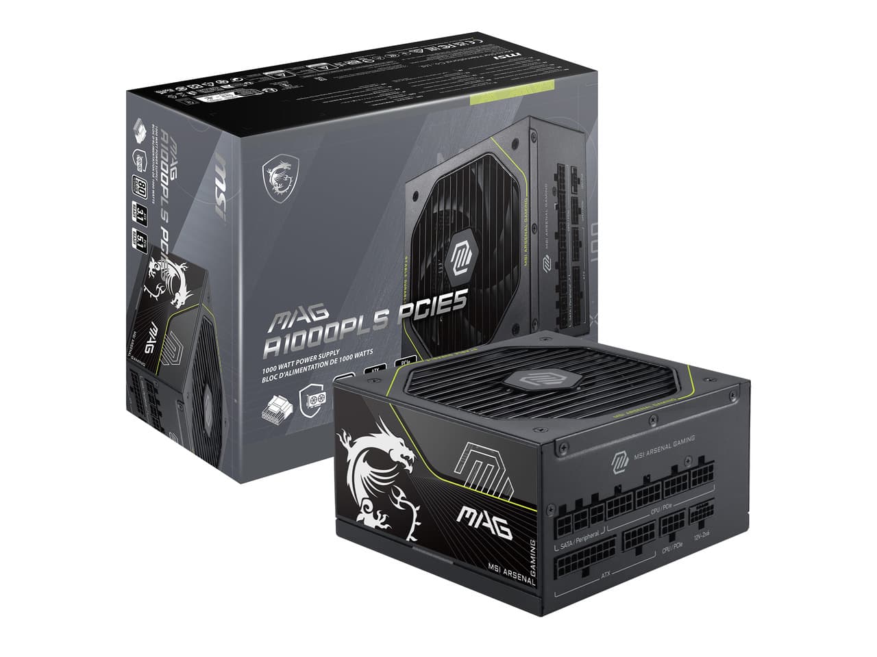 MSI MAG A1000PLS PCIE5, Fully Modular Gaming 1000W Power Supply, 80+ Platinum, Native 12V-2x6 Cables, GPU Safeguard, 105°C Main Capacitor, Fan Safeguard