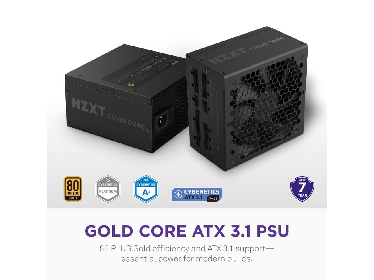 NZXT C1000 Gold Core 80Plus Gold Fully-modular ATX 3.1 Power Supply, US Power Cord