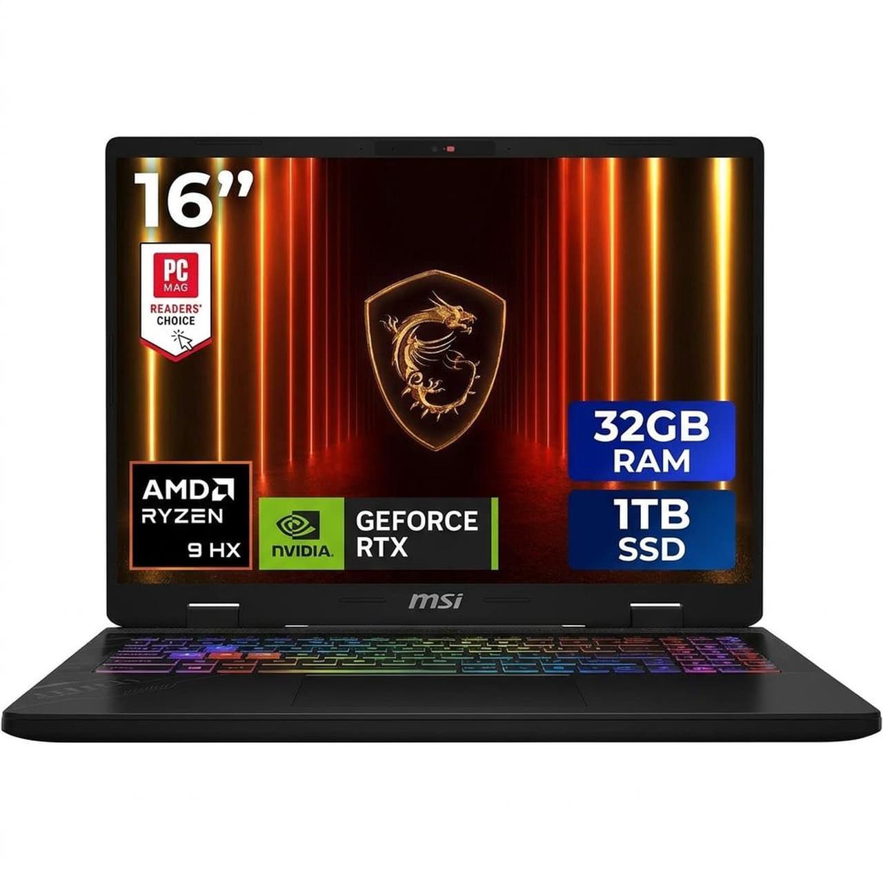 MSI Crosshair A16 HX 16" QHD+ 240Hz Gaming Laptop, Ryzen 9 8940HX, RTX 5060 8GB, 32GB DDR5, 1TB SSD