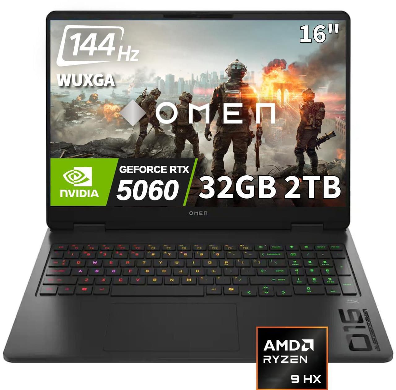 HP OMEN 16 Gaming Laptop, 16" WUXGA 144Hz, Ryzen 9 8940HX, RTX 5060 8GB, 32GB DDR5, 2TB SSD, Black