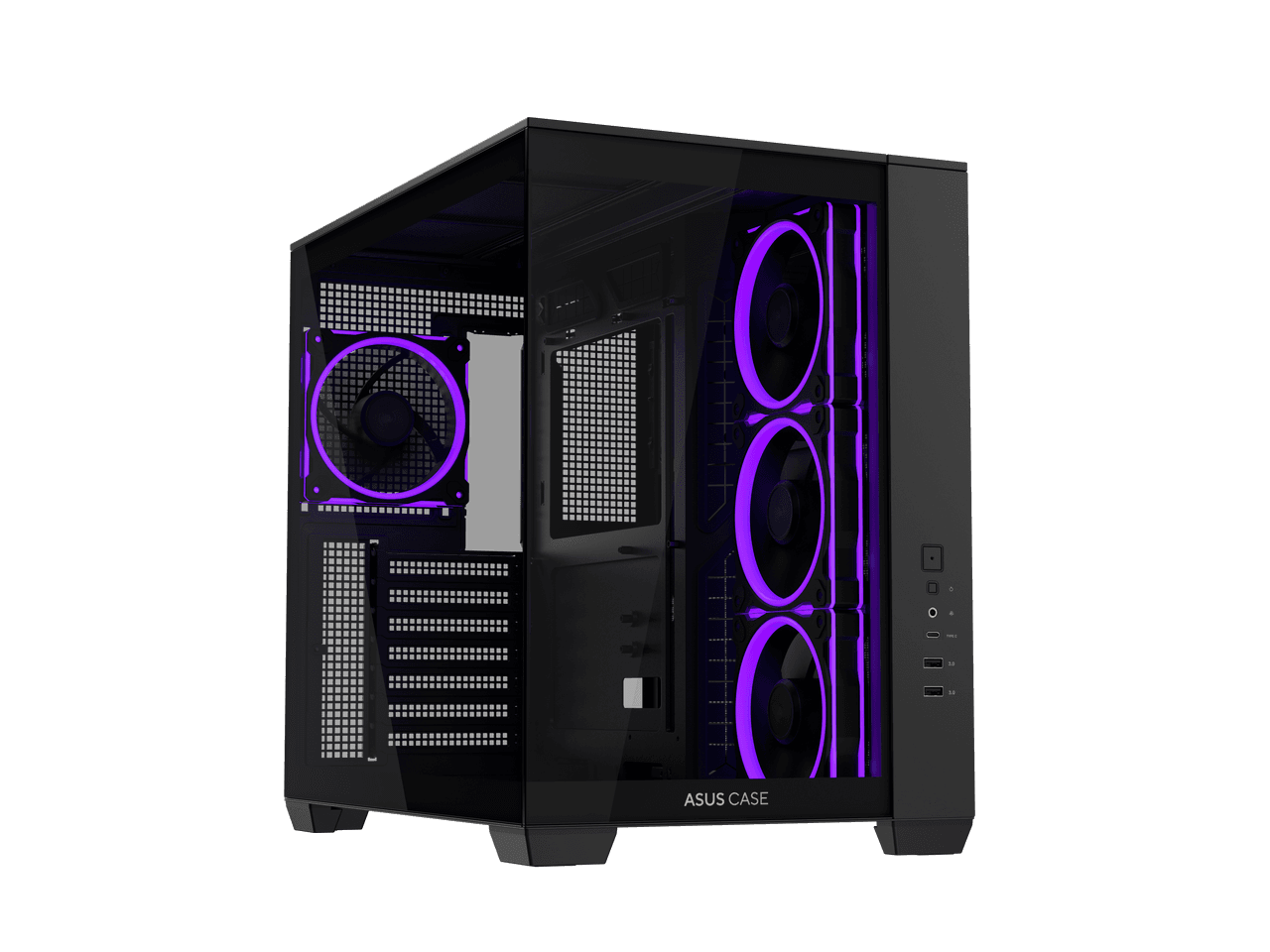 ASUS A32 PLUS Black ATX gaming PC case, support 360mm radiators and 420mm graphics cards, dual-chamber chassis for independent cooling zones