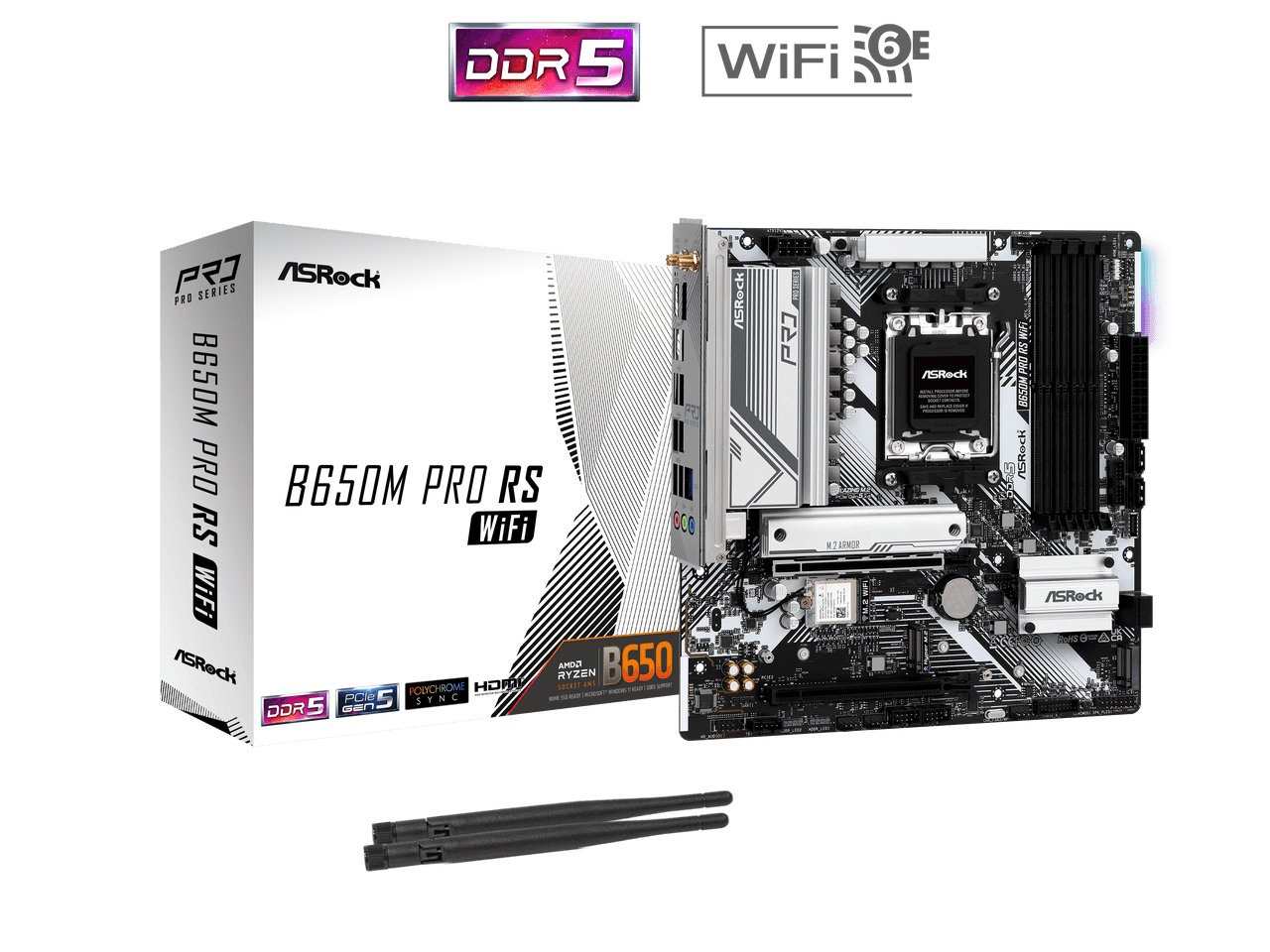 ASRock B650M Pro RS WiFi AM5 AMD B650 Micro ATX Motherboard, DDR5, PCIe 4.0, Wi-Fi 6E, 2.5G LAN